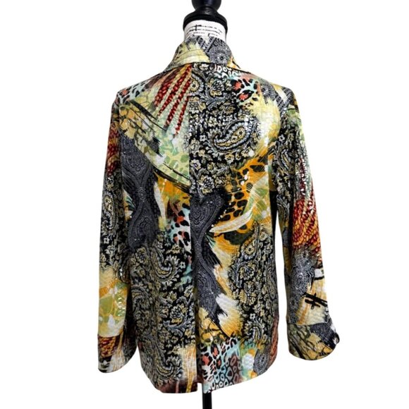 IC Collection Womens Button Up Top Jacket Abstract Print Art Shiny Retro Size M - Picture 4 of 7